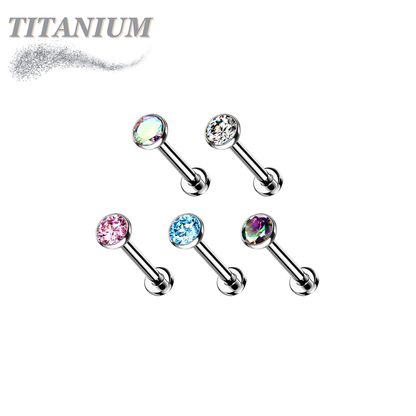 Titanium Threadless Labret with CZ Bezel Set Top (2.5mm Base)