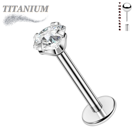 Titanium Threadless Pushpin Prong CZ Labret Combo (4mm Base)