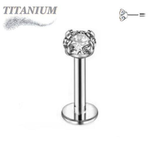 Titanium Threadless Pushpin Prong CZ Labret Combo (4mm Base)