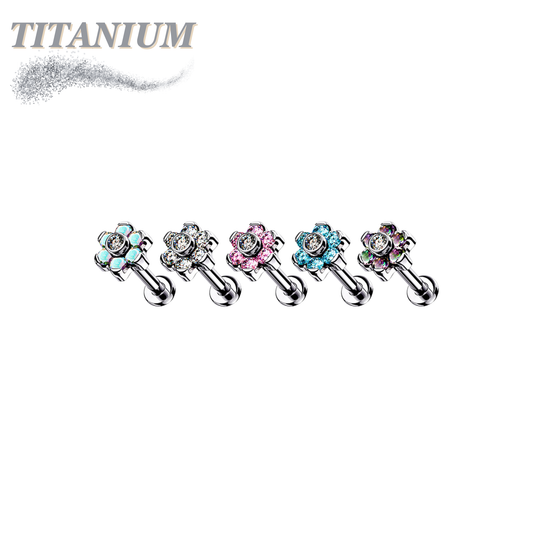 Threadless Pushpin Titanium Flat Back Labret Combo with CZ Flower Top