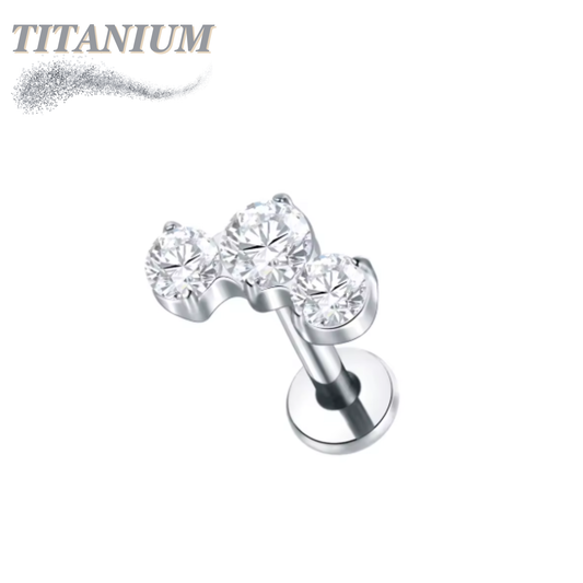 Titanium Threadless 3 CZ Blaze Set Curve Labret Combo - 4mm Base