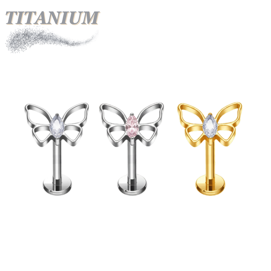 Titanium Threadless Flat Back Labret Combo with Butterfly Top
