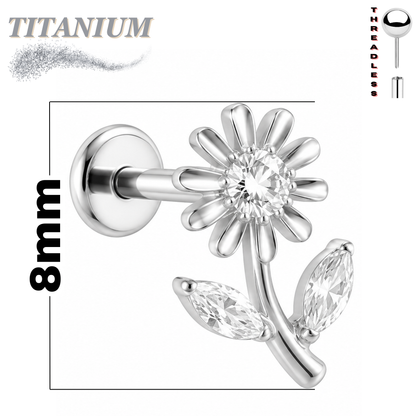 Titanium Internally Threaded Labret w/ Tall CZ Flower