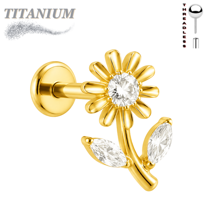 Titanium Threadless Labret w/ Tall CZ Flower