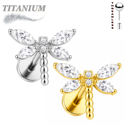 Titanium Threadless Labret w/ Dragonfly