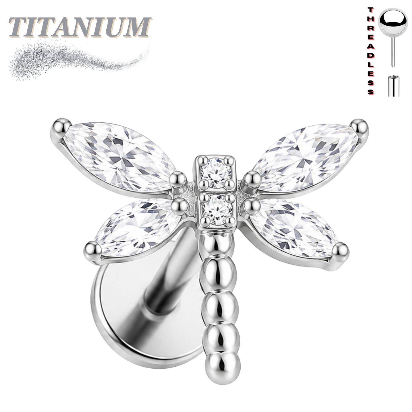 Titanium Threadless Labret w/ Dragonfly