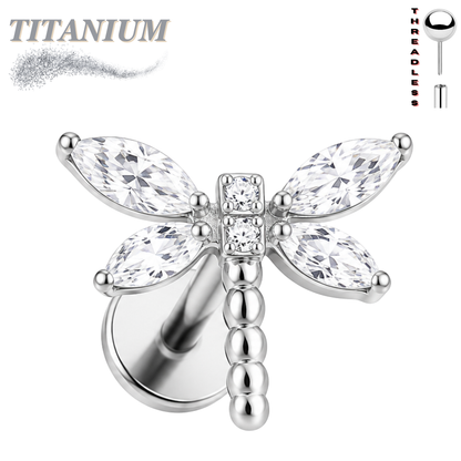 Titanium Threadless Labret w/ Dragonfly