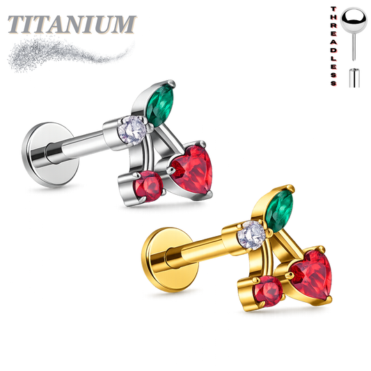 Titanium Threadless Cherry CZ Labret