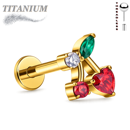 Titanium Threadless Cherry CZ Labret