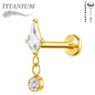 Titanium Threadless Labret w/ CZ Stiletto Kite & Bezel Dangle