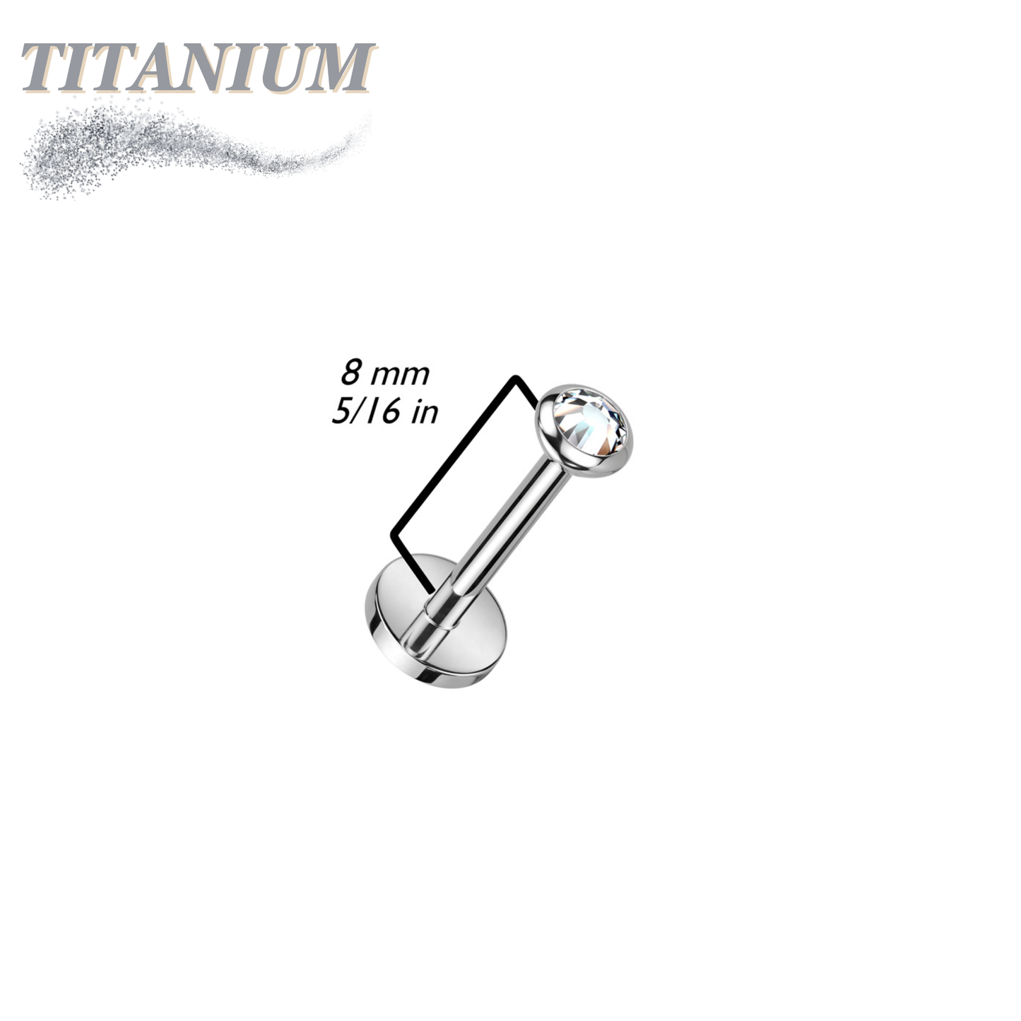 Titanium Threadless Labret with CZ Bezel Set Flat Top (4mm Base)