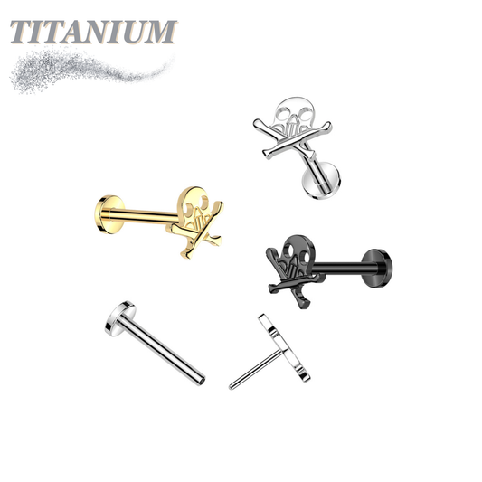 Threadless Titanium Labret with Skull & Crossbones Top