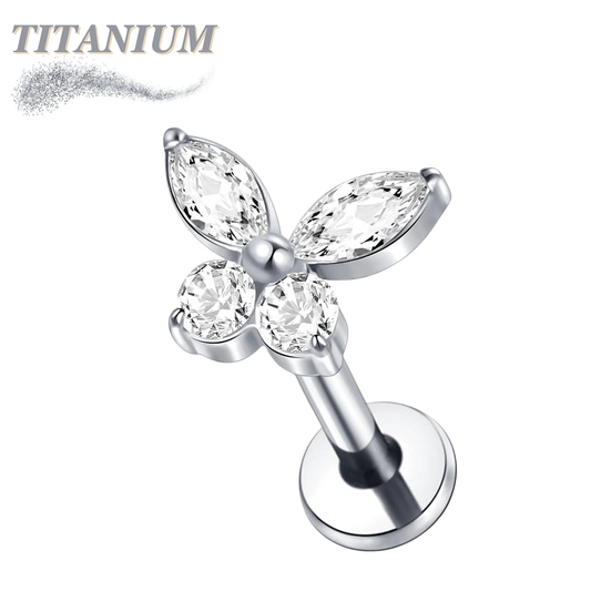 Titanium Threadless Large Simple CZ Butterfly Labret Combo