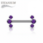 Titanium Threadless Nipple Barbell with 3 Bezel Set CZ Curved Ends