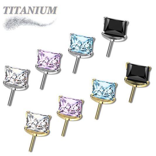 Titanium Threadless Square (Princess Cut) Gem in Claw Set  (Top Only)