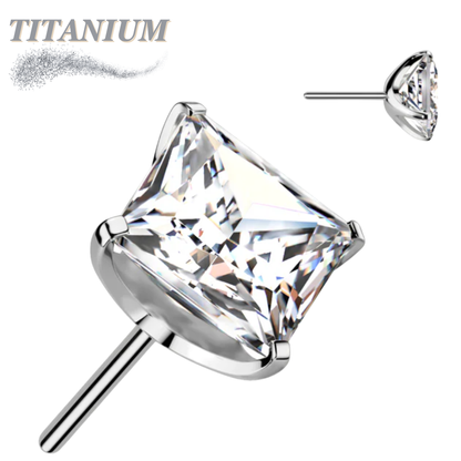 Titanium Threadless Square (Princess Cut) Gem in Claw Set  (Top Only)