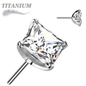 Titanium Threadless Square (Princess Cut) Gem in Claw Set  (Top Only)