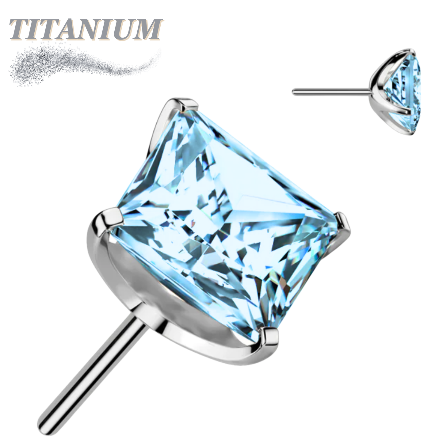 Titanium Threadless Square (Princess Cut) Gem in Claw Set  (Top Only)
