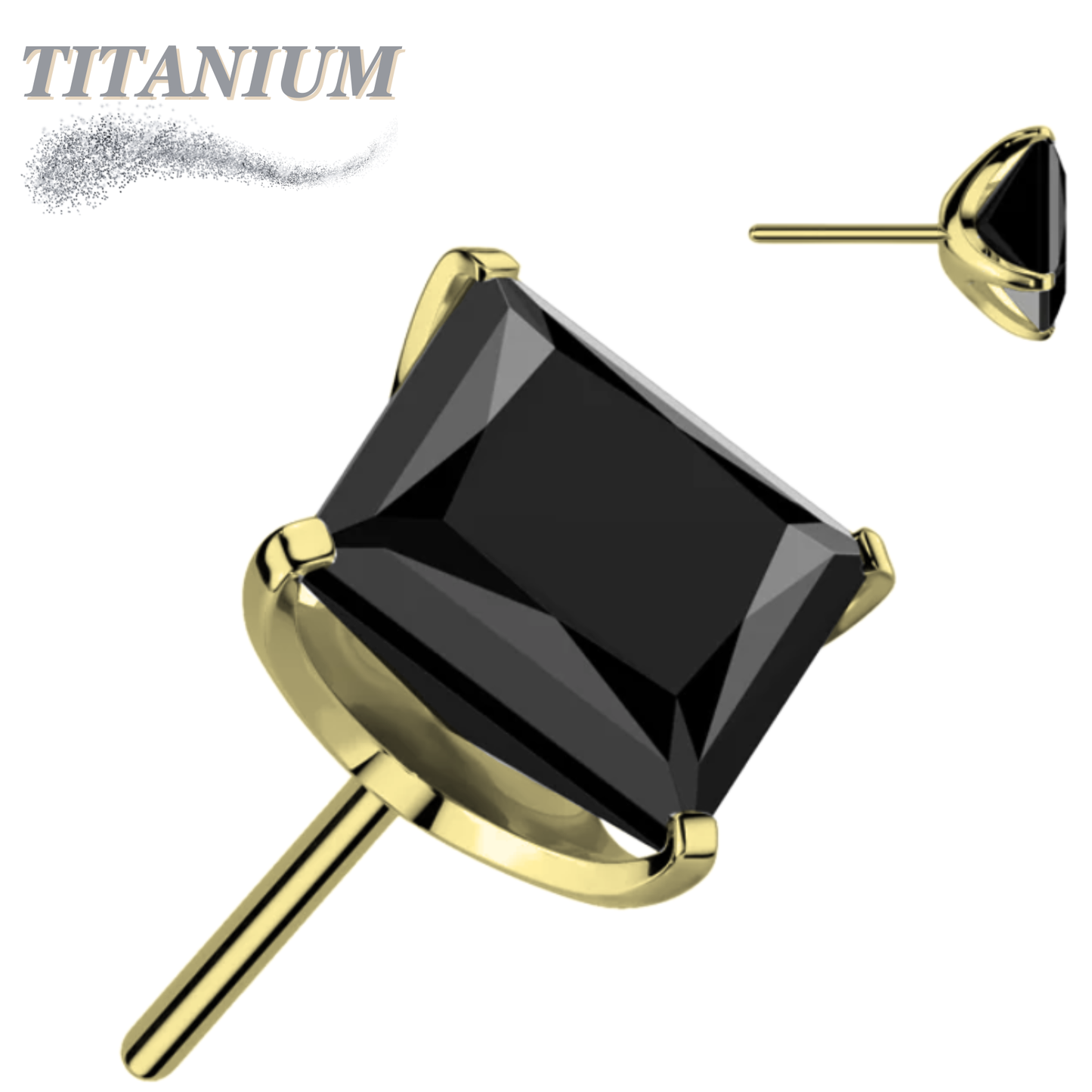 Titanium Threadless Square (Princess Cut) Gem in Claw Set  (Top Only)