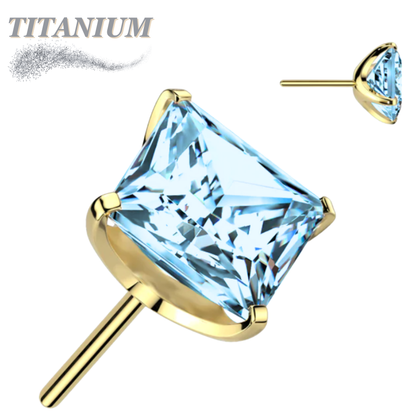 Titanium Threadless Square (Princess Cut) Gem in Claw Set  (Top Only)