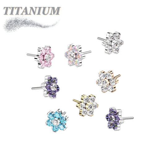 Titanium Threadless CZ Flower Top Only