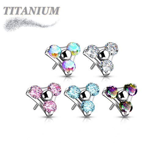 Threadless Titanium Zircon Trinity Triangle Top Only