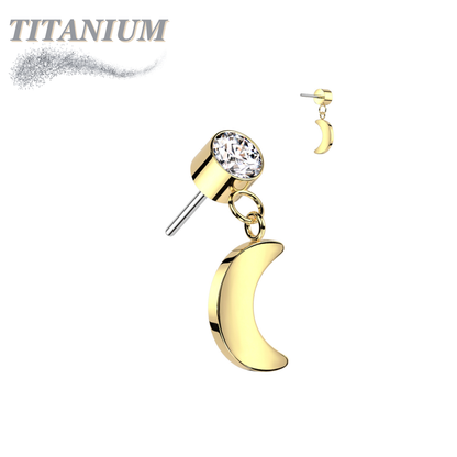 Titanium Threadless Round Bezel with Dangle Crescent Moon (Top Only)
