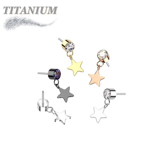 Threadless Titanium Round Bezel with Dangle Star Top Only