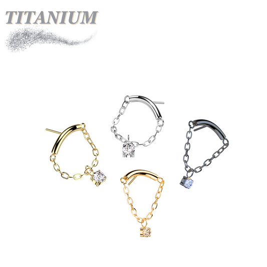 Threadless Titanium Hidden Helix CZ Single Chain Drape Top Only