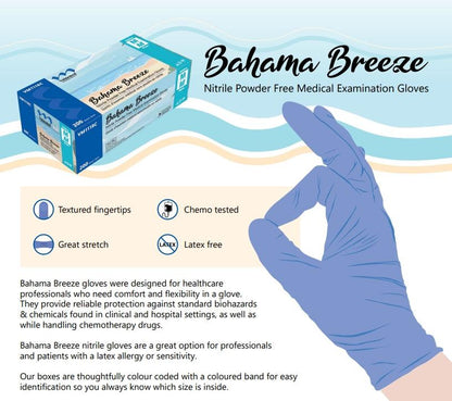 Nitrile Bahama Breeze Gloves with Textured Fingertips 200/Box