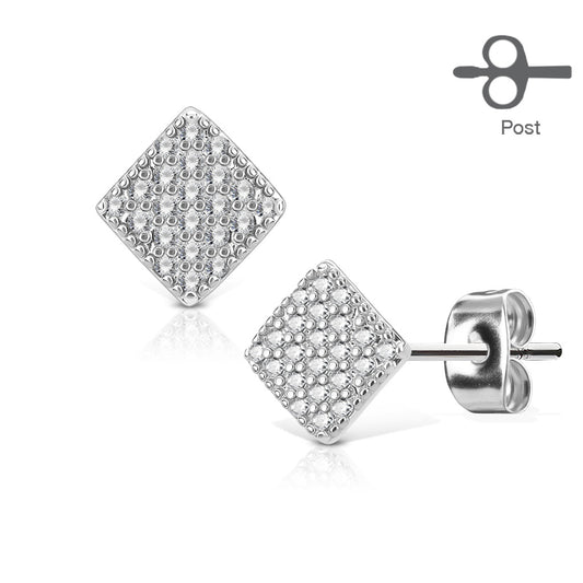Micro CZ Paved Square Surgical Steel Earrings (CLEARANCE)