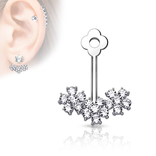 Triple CZ Flower Earring Jacket