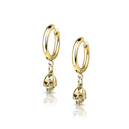 Surgical Steel Hoop Earrings with Skull Dangle