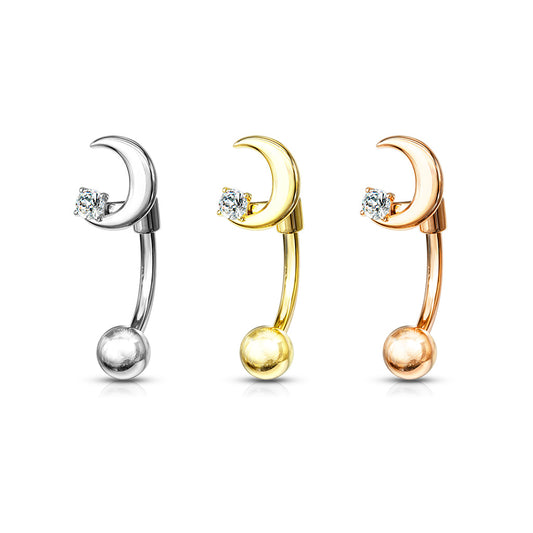 Surgical Steel Crescent Moon with Crystal Star Curved Barbell External Thread (CLEARANCE)