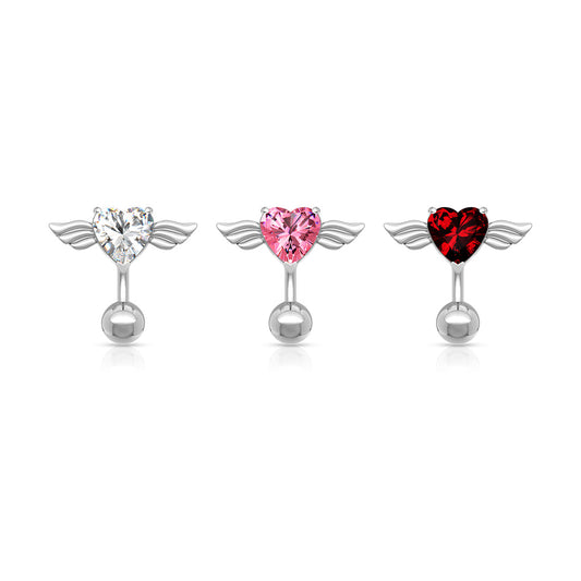 Belly Banana Surgical Steel Angel Winged CZ Heart Top Down External Thread