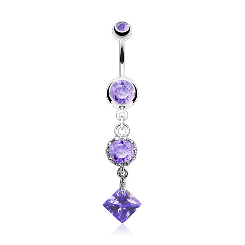 Surgical Steel Round & Square CZ Dangle Belly Banana - CLEARANCE-