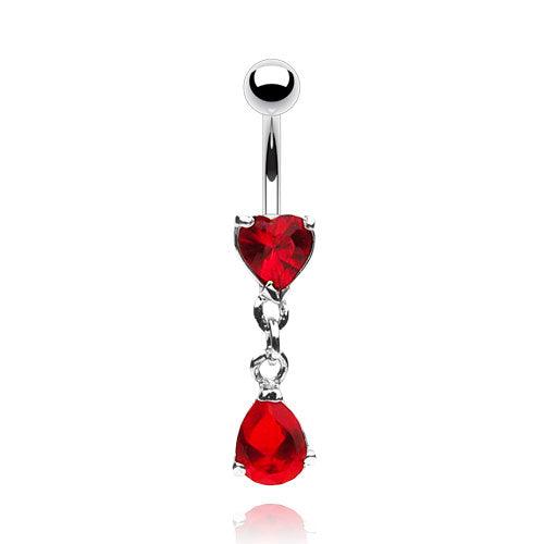 Surgical Steel Externally Threaded Heart & Pear CZ Dangle Belly Banana - CLEARANCE
