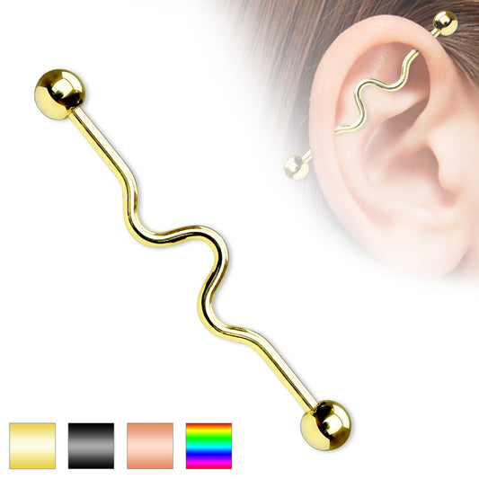Wavy Industrial Surgical Steel External Thread Barbell