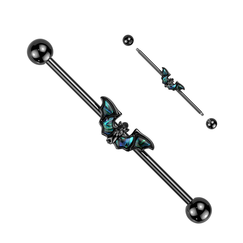 Surgical Steel/Brass Abalone Winged Bat Industrial Barbell (CLEARANCE)