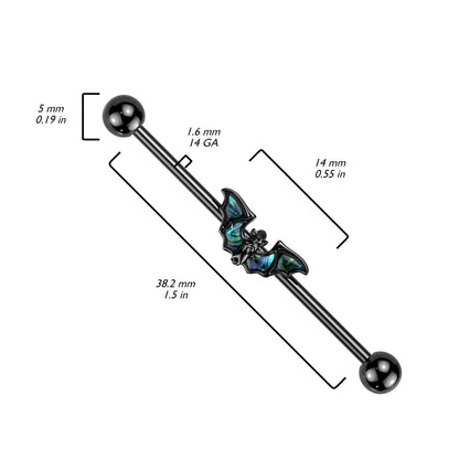 Surgical Steel/Brass Abalone Winged Bat Industrial Barbell (CLEARANCE)