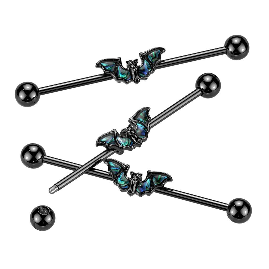 Surgical Steel/Brass Abalone Winged Bat Industrial Barbell (CLEARANCE)