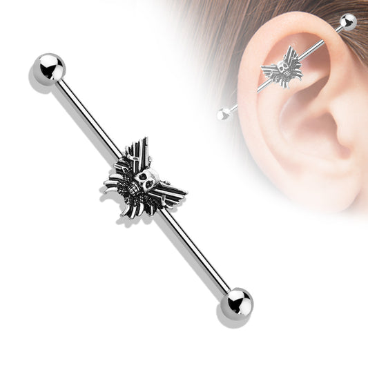 Surgical Steel Externally Threaded Skull Butterfly Industrial Barbell (CLEARANCE)