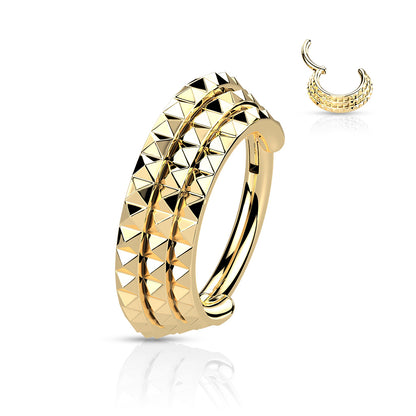 Surgical Steel Hinged Triple Lined Pyramid Cut Ring