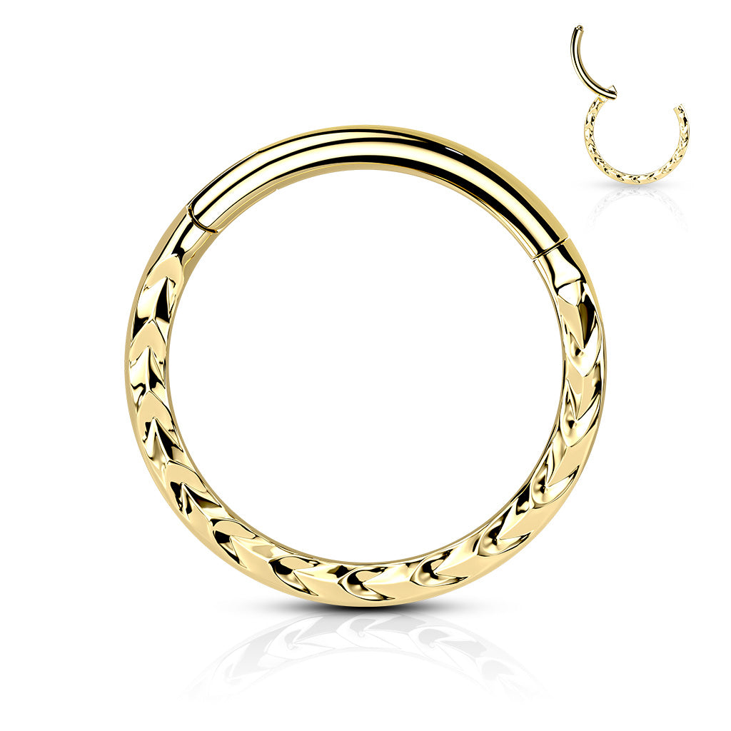 Surgical Steel Hinged Ring with Chevron Cut Front