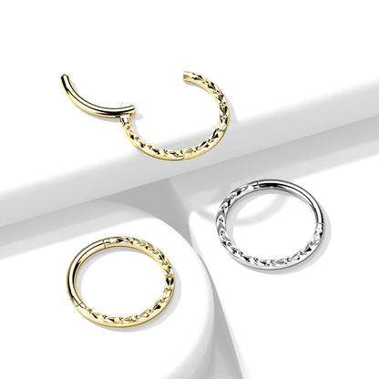 Surgical Steel Hinged Ring with Chevron Cut Front