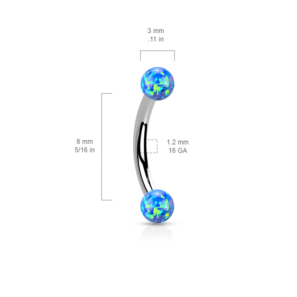 Surgical Steel Internally Threaded Curved Barbell with Opal Ball Ends