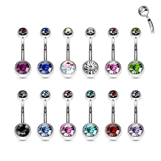 Surgical Steel Double Jewel Standard Belly Banana (CLEARANCE) (See Description)
