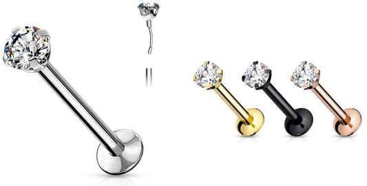 Surgical Steel Threadless Prong Set CZ Labret Combo - 3mm Base