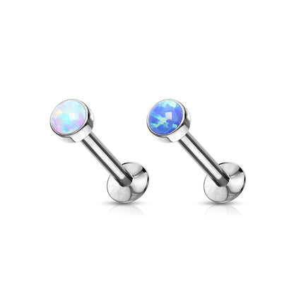 Threadless Surgical Steel Push In Flat Opal Labret Combo
