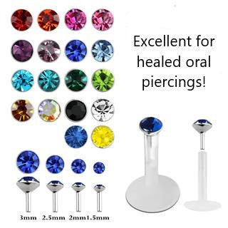 Acrylic Threadless Labret Combo with Press Fit Gem